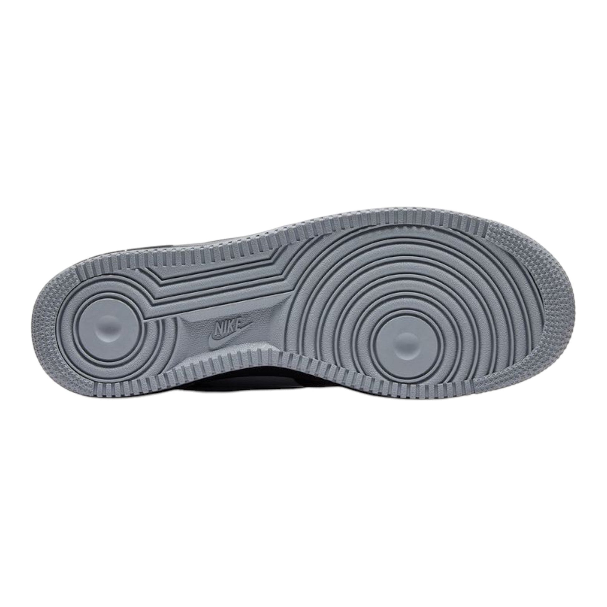 OFFCODE.USA Central Cee x Nike Air Force 1 Low 'Black White Smoke Grey' sneaker sole. Features concentric circles and a light grey rubber outsole.