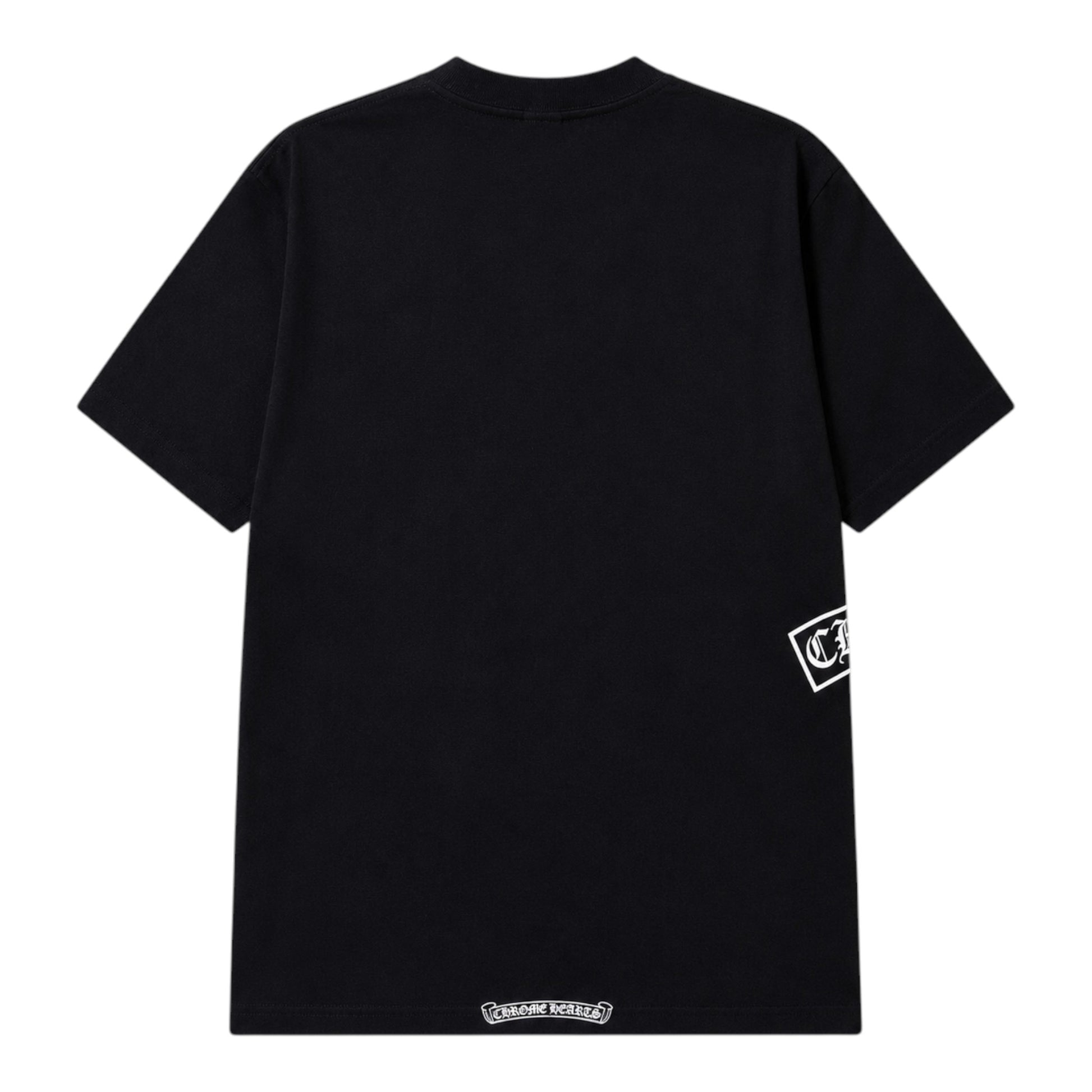 OFFCODE.USA black Chrome Hearts BS Flare cotton t-shirt with side vertical logo and bottom hem graphic
