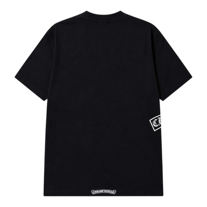 OFFCODE.USA black Chrome Hearts BS Flare cotton t-shirt with side vertical logo and bottom hem graphic