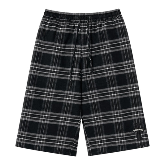 Chrome Hearts After School Cross Patch Flannel Shorts Grey, front view