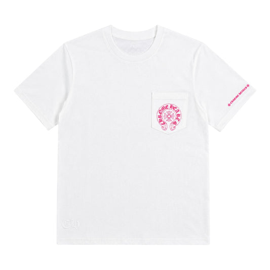 Chrome Hearts Pink Horseshoe Logo T-Shirt White, front view