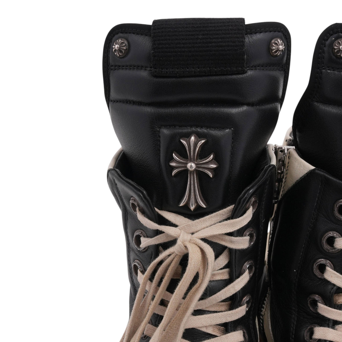 OFFCODE.USA Chrome Hearts Rick Owens Geobasket sneakers in black leather with silver-tone cross hardware details