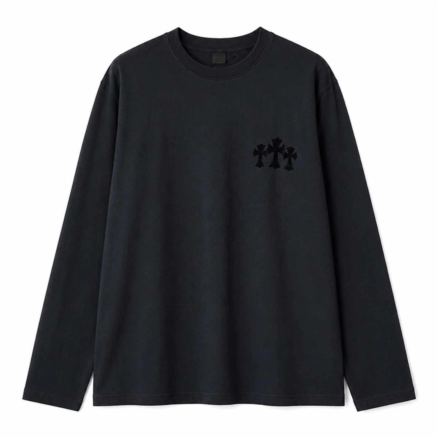 OFFCODE.USA black Chrome Hearts Triple Cross Hollywood long sleeve shirt with chest graphic