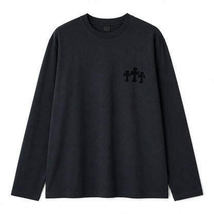 OFFCODE.USA black Chrome Hearts Triple Cross Hollywood long sleeve shirt with chest graphic