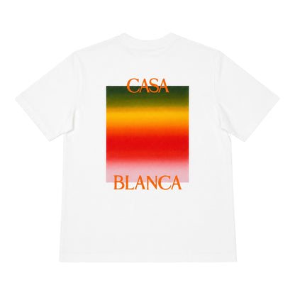 OFFCODE.USA white short sleeve t-shirt with a gradient graphic and "CASA BLANCA" text.
