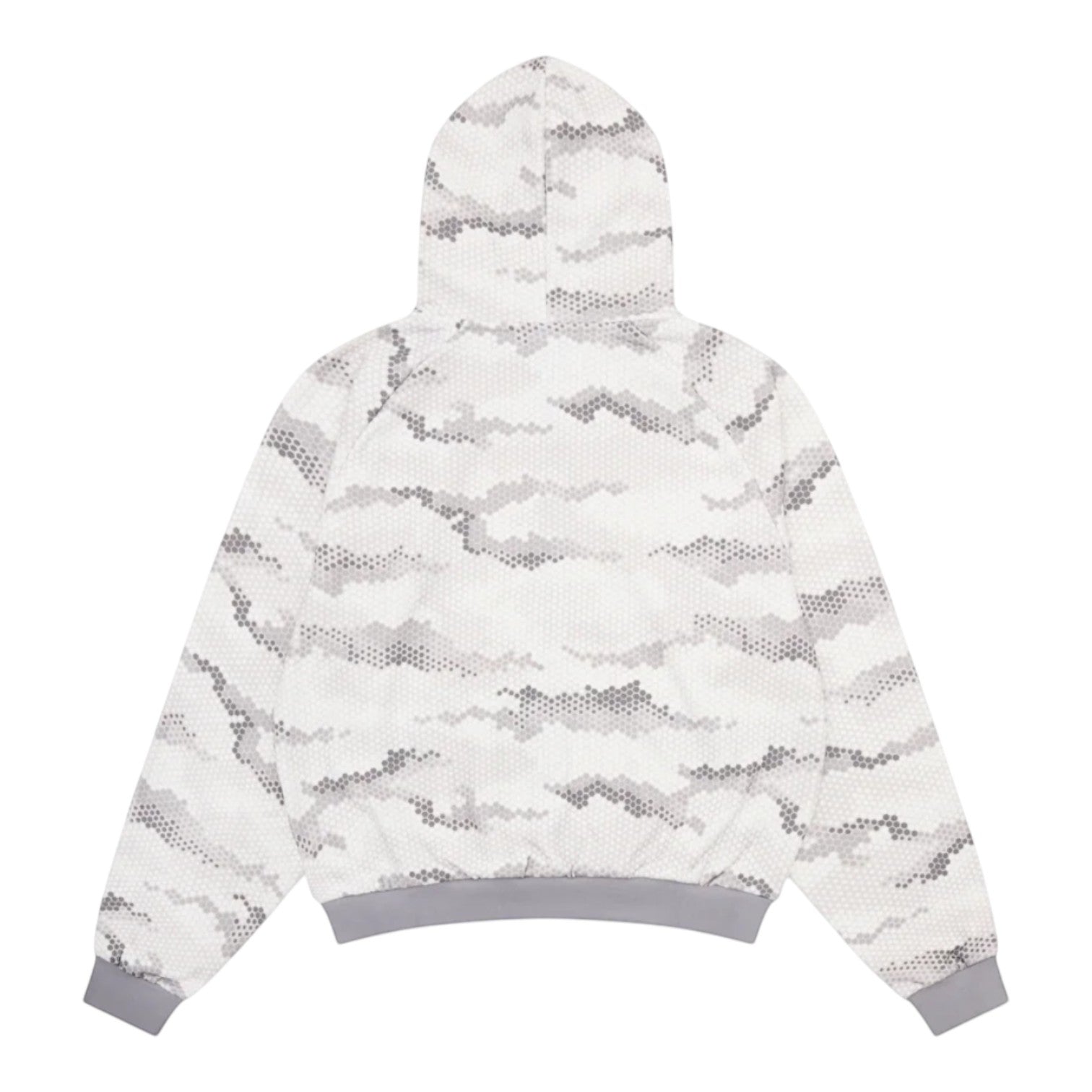 OFFCODE.USA grey digital camo snakeskin hoodie with seamless hood and embroidered chest graphic. Cotton-poly blend.