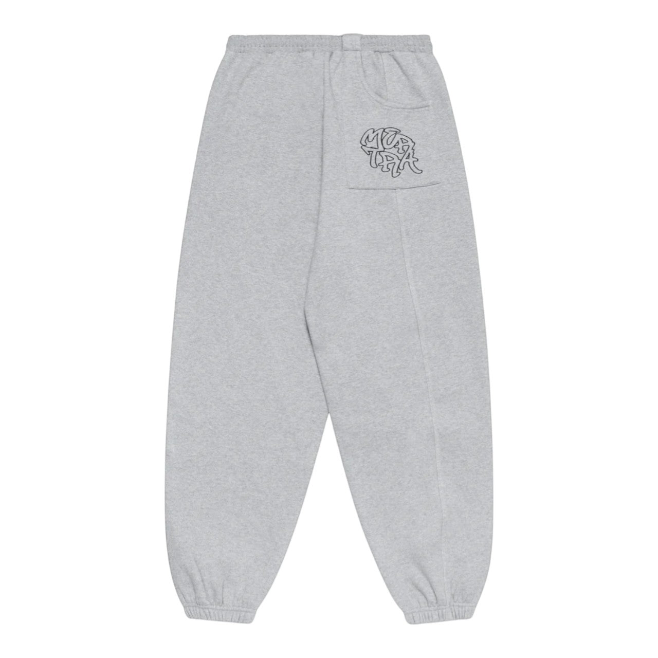 OFFCODE.USA grey cotton-poly blend baggy fit joggers with signature back pocket and embroidered graphics.