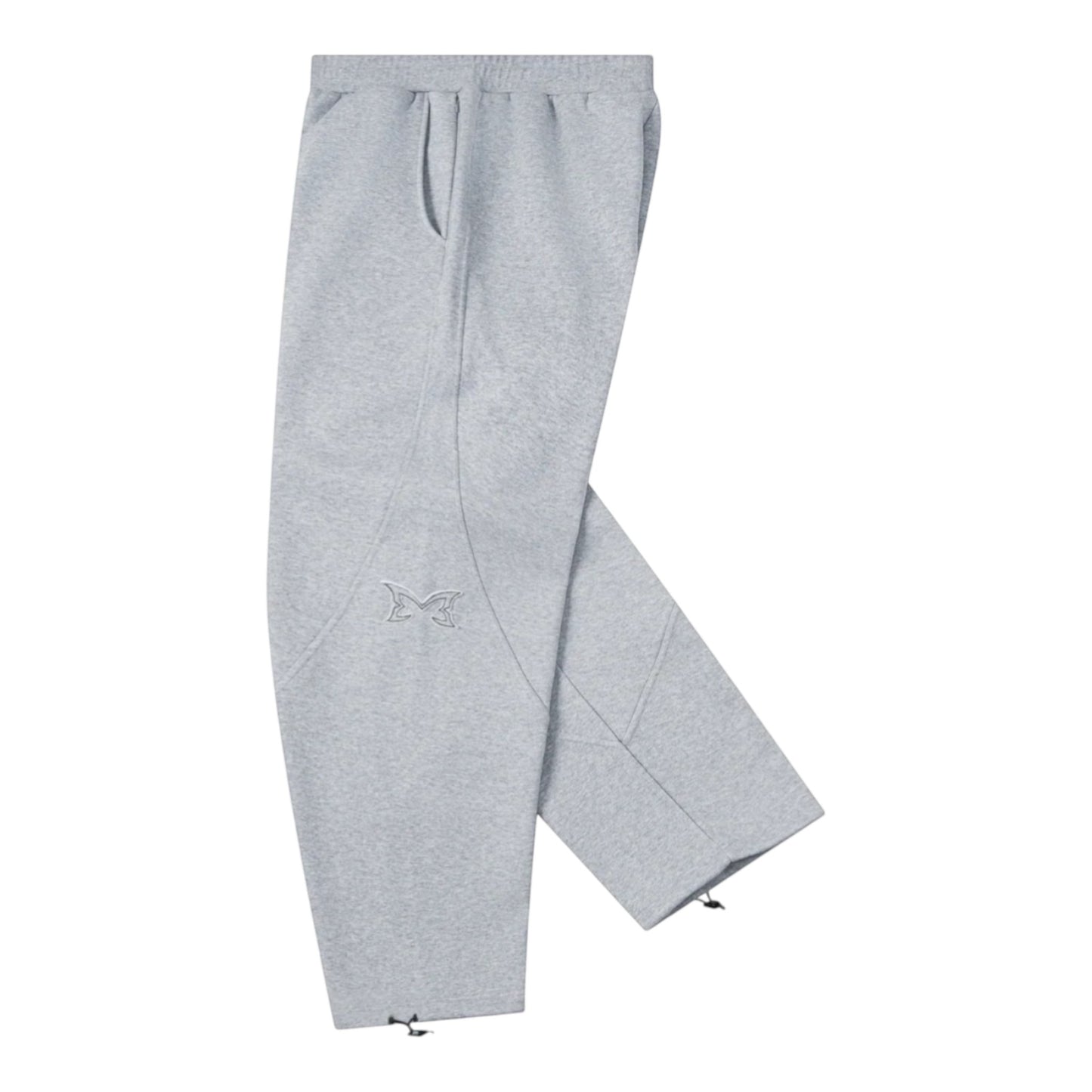 OFFCODE.USA grey cotton blend joggers with dual panelling, embroidered logo, and ankle toggles.