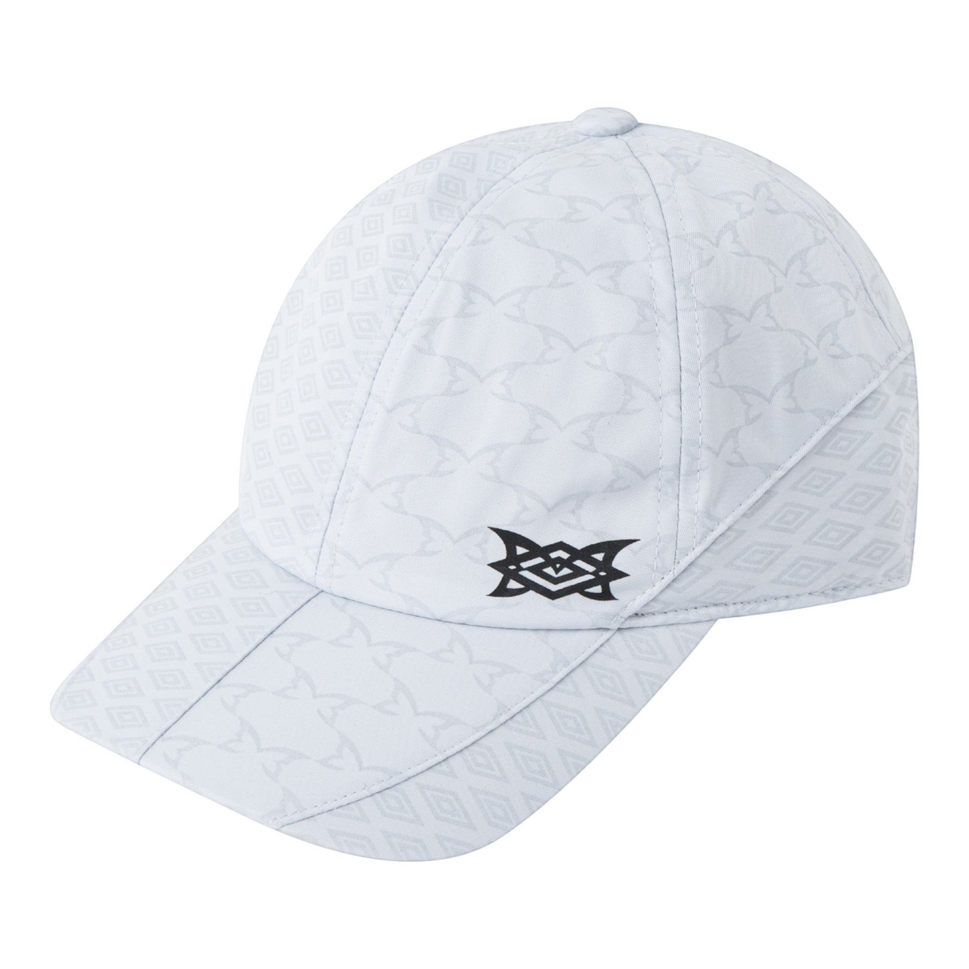 OFFCODE.USA MERTRA x Umbro reflective cap in grey. Features a polyamide shell with reflective monogram print and a vinyl printed collab logo.
