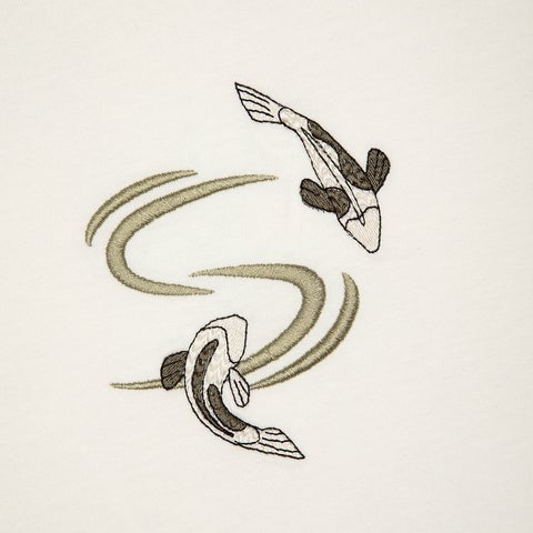 OFFCODE.USA off white 100% cotton t-shirt with embroidered koi fish design on front.