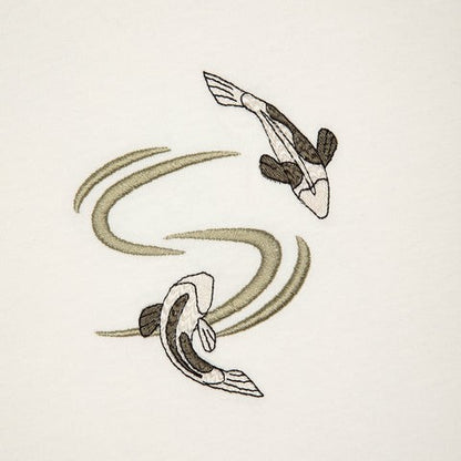 OFFCODE.USA off white 100% cotton t-shirt with embroidered koi fish design on front.