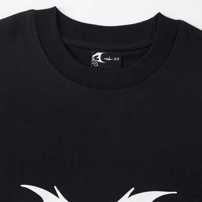 OFFCODE.USA MERTRA x Slawn black 100% cotton t-shirt with screen printed front and back graphics. Boxy fit.