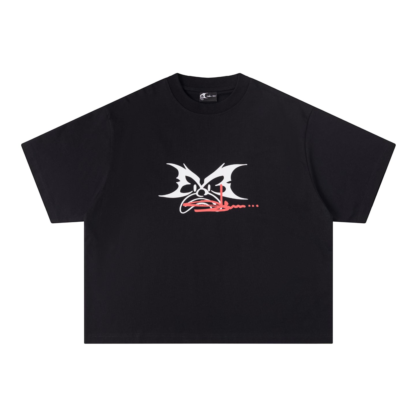 OFFCODE.USA MERTRA x Slawn black 100% cotton tee with screen printed graphic on front and back.