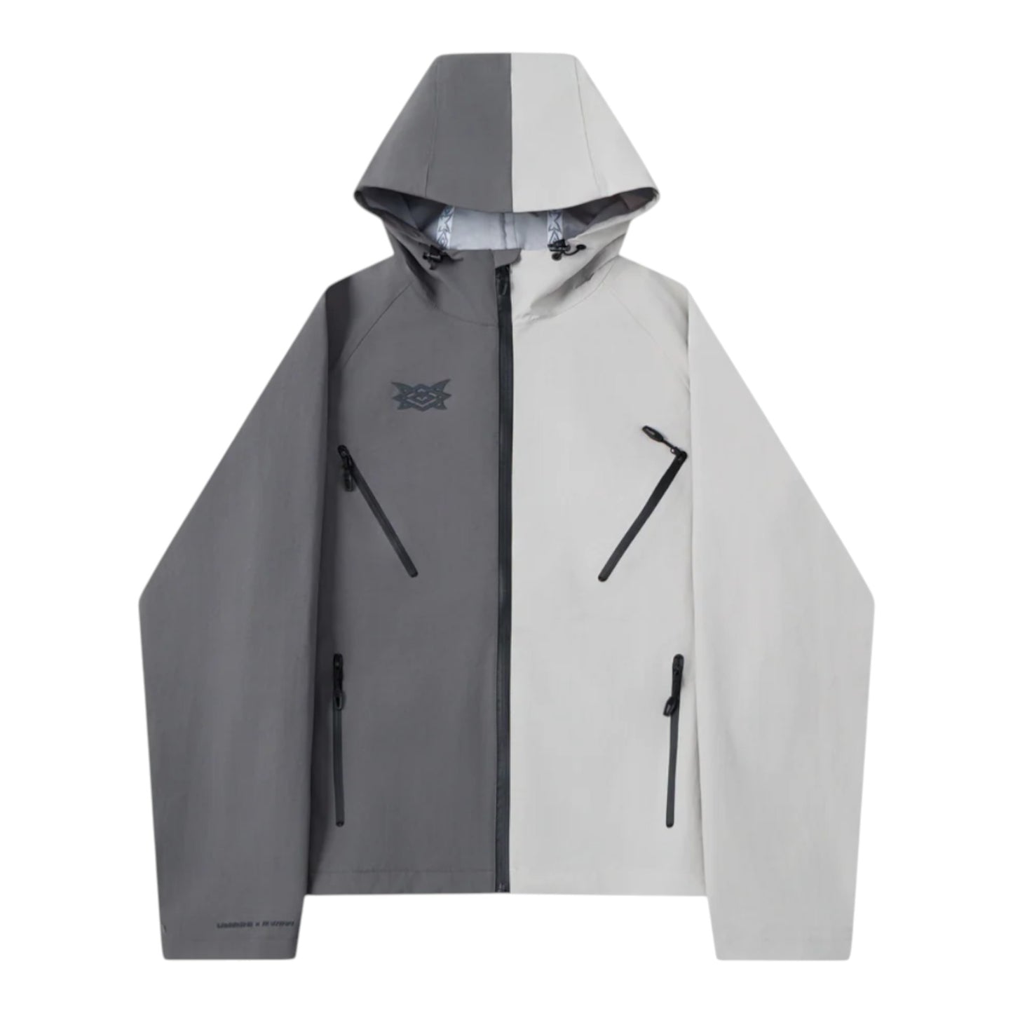 OFFCODE.USA MERTRA x Umbro water reactive jacket in grey and white with zip pockets and hood.