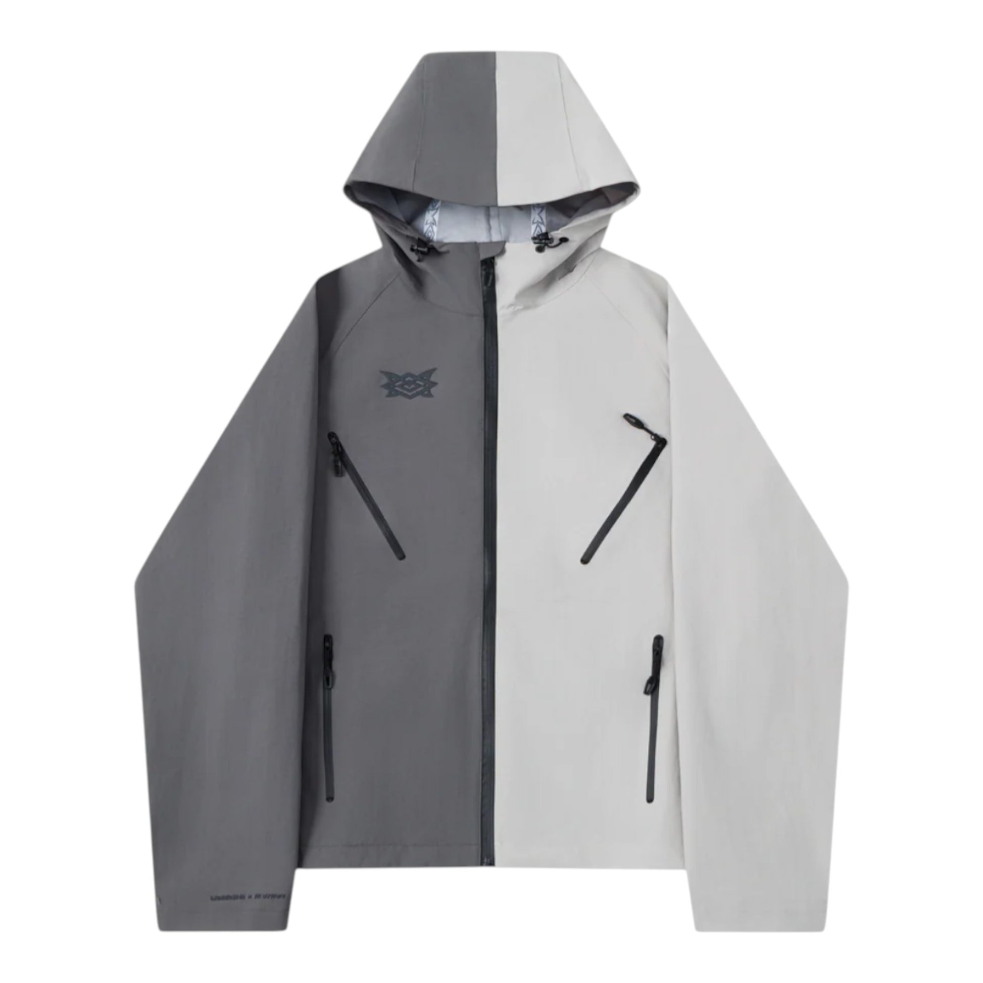 OFFCODE.USA MERTRA x Umbro water reactive jacket in grey and white with zip pockets and hood.