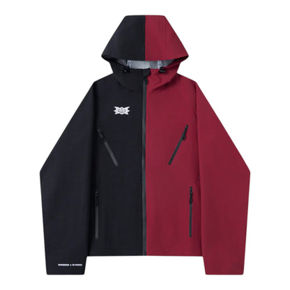 OFFCODE.USA MERTRA x Umbro water reactive jacket in red and black with hood and zip pockets.