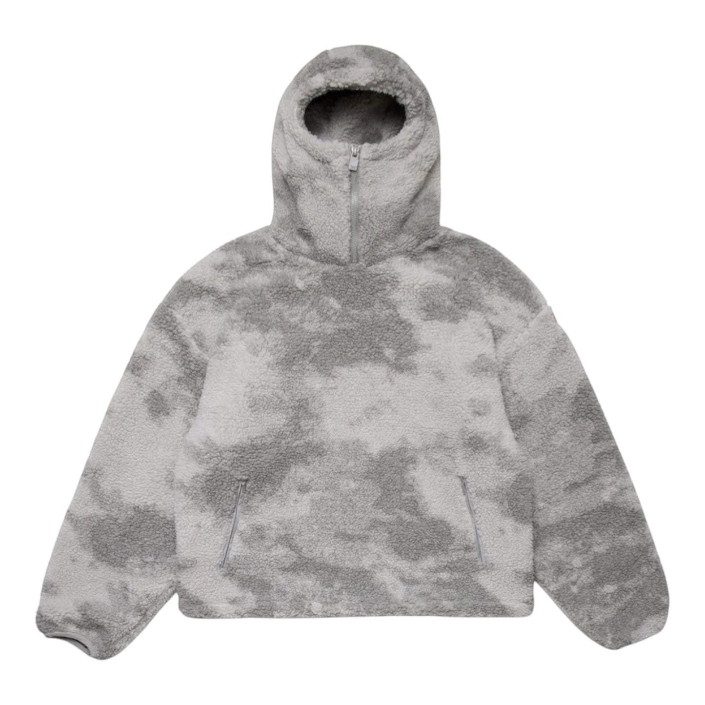 OFFCODE.USA Ninja Fleece hoodie in wolf grey with a tie-dye pattern and zip neck. Features two zip pockets.