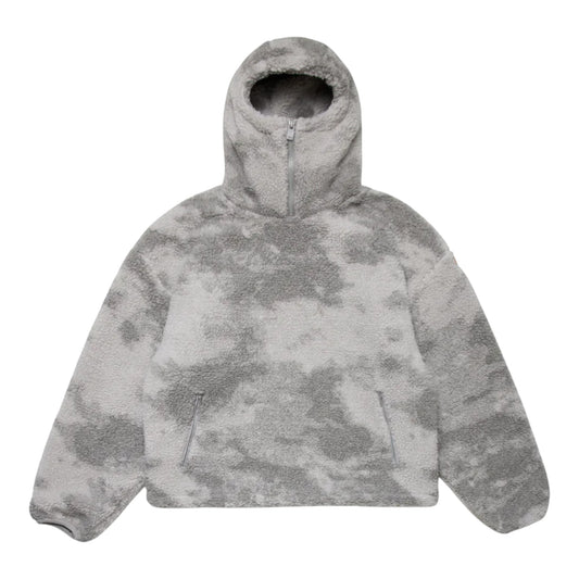 OFFCODE.USA Ninja Fleece hoodie in wolf grey with a tie-dye pattern and zip neck. Features two zip pockets.