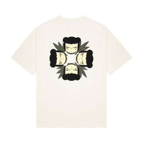 OFFCODE.USA off white 100% cotton t-shirt with graphic print on back and embroidery on front.