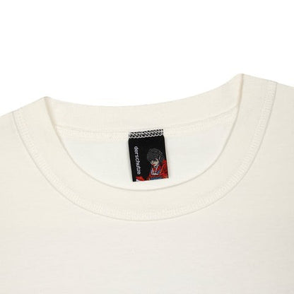 OFFCODE.USA off white 100% cotton t-shirt with embroidery on front and print on back. Model wears size L.