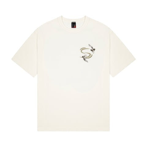 OFFCODE.USA off white 100% cotton t-shirt with koi embroidery on front and print on back. Fits true to size.