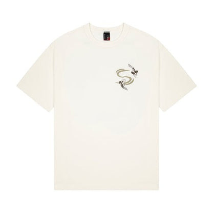 OFFCODE.USA off white 100% cotton t-shirt with koi embroidery on front and print on back. Fits true to size.