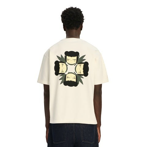 OFFCODE.USA off white 100% cotton t-shirt with graphic print on back. Model is 184cm tall and wears size L.