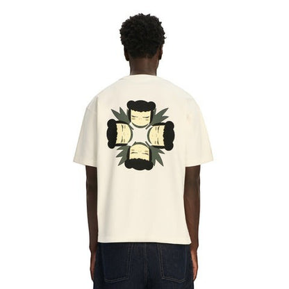 OFFCODE.USA off white 100% cotton t-shirt with graphic print on back. Model is 184cm tall and wears size L.