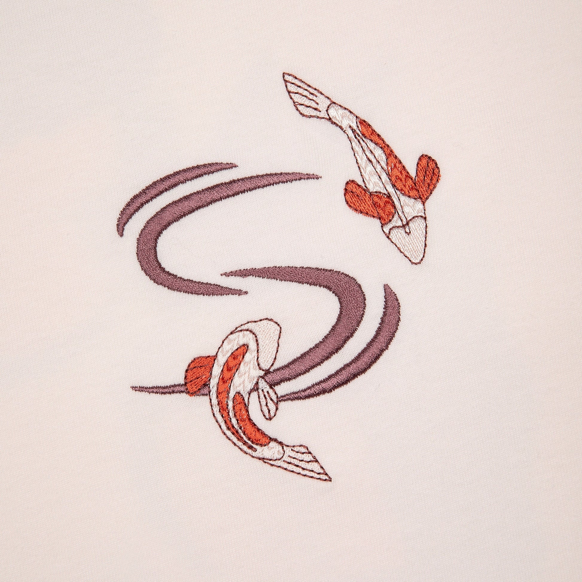 OFFCODE.USA pink 100% cotton t-shirt with embroidered koi fish design on front and print on back.