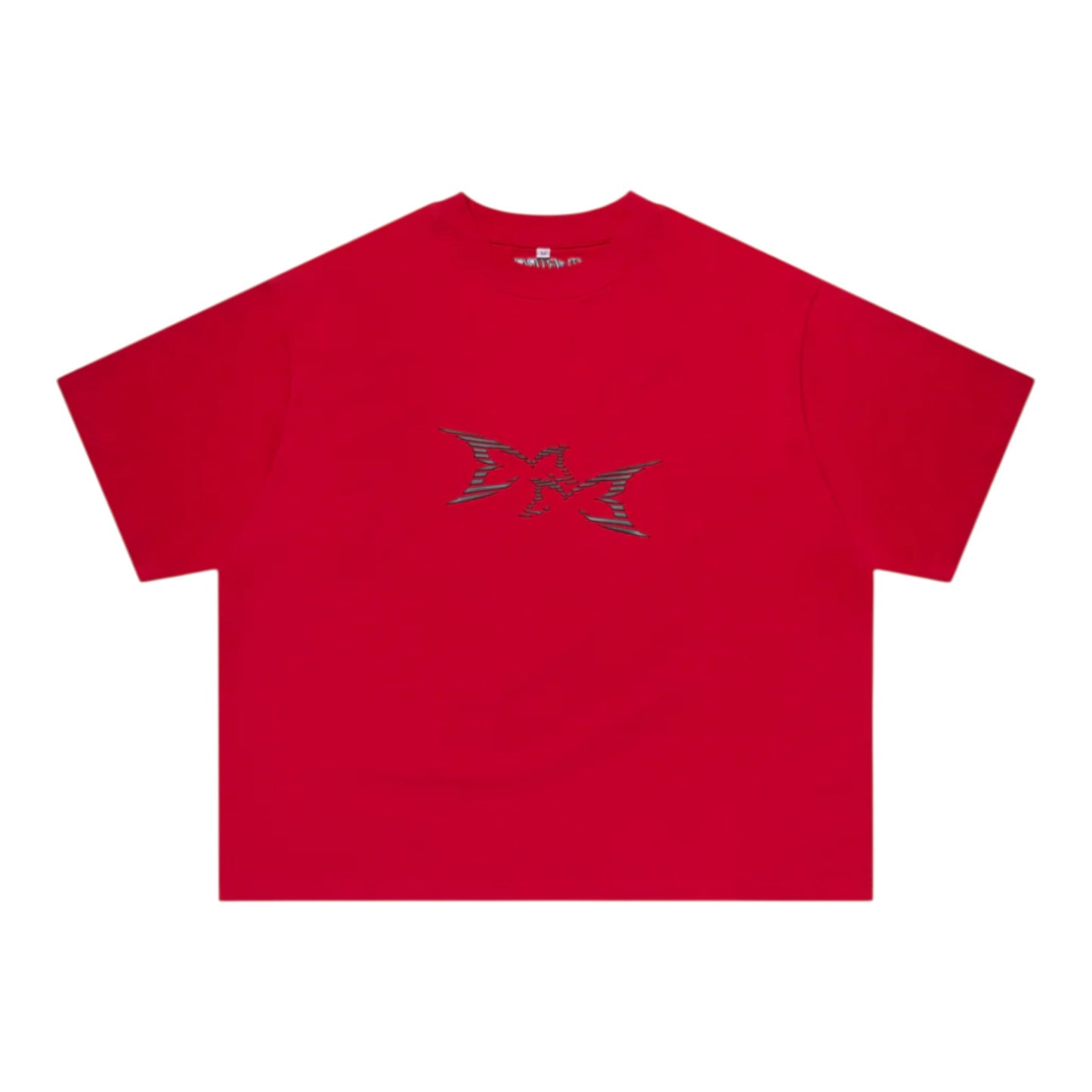OFFCODE.USA red 100% cotton boxy fit t-shirt with a high frequency 3D front graphic and embroidered back graphic.
