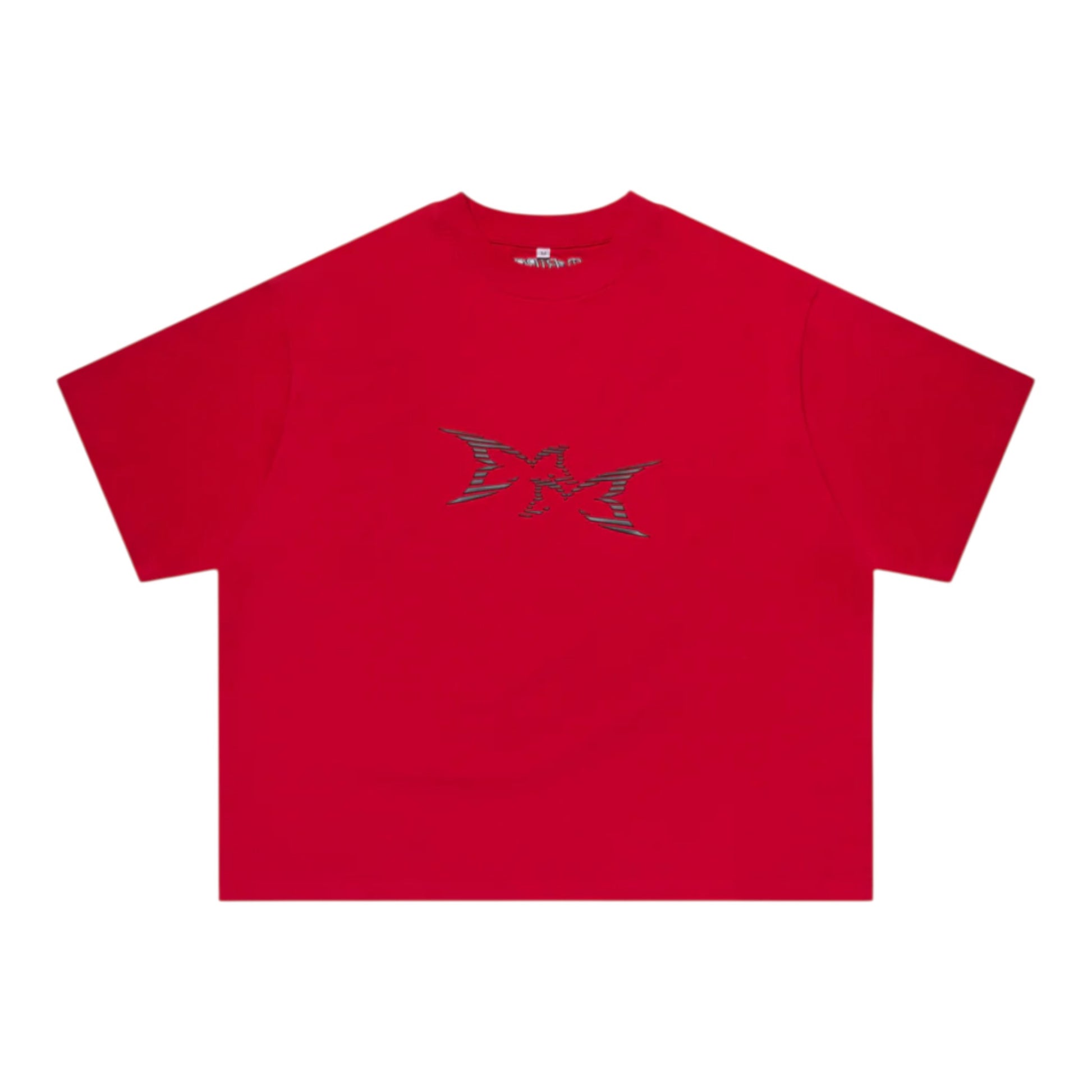OFFCODE.USA red 100% cotton boxy fit t-shirt with a high frequency 3D front graphic and embroidered back graphic.