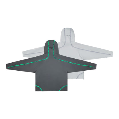OFFCODE.USA Seam Tape Jacket in dark grey and light grey, waterproof polyamide shell with glow-in-the-dark monogram logos on seams.