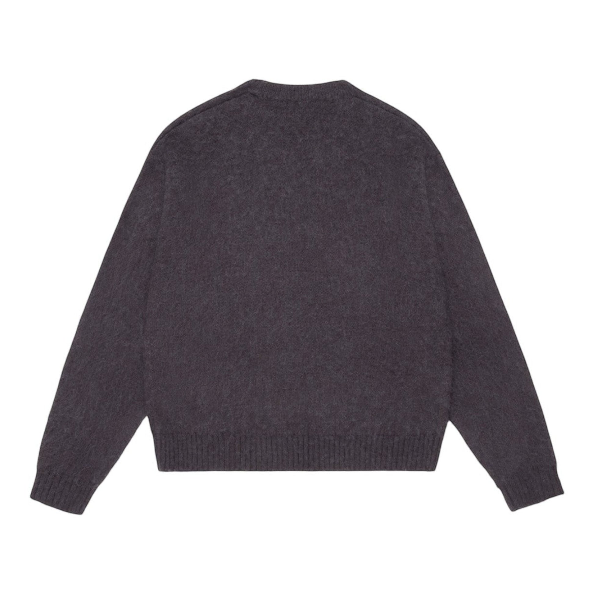 OFFCODE.USA Shaggy Mohair Knit sweater in charcoal grey. Made from a blend of acrylic, nylon, wool, and mohair.
