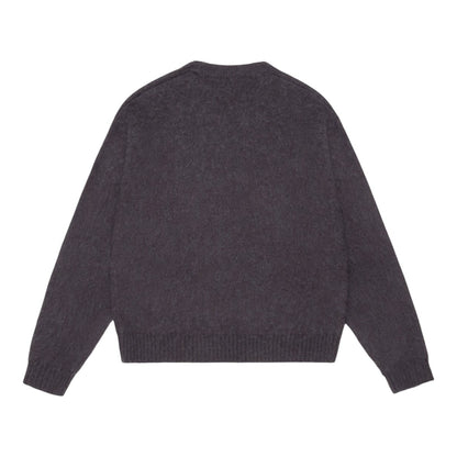 OFFCODE.USA Shaggy Mohair Knit sweater in charcoal grey. Made from a blend of acrylic, nylon, wool, and mohair.