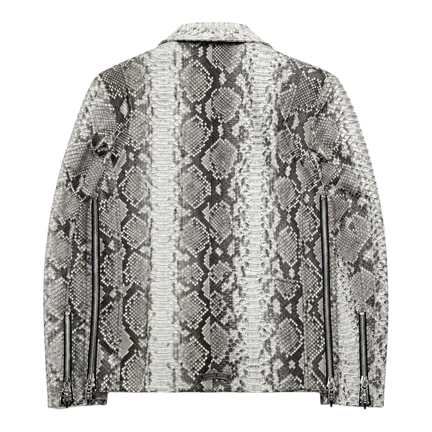 OFFCODE.USA Chrome Hearts Snakeskin Python Moto Jacket with silver zippers and a classic collar.
