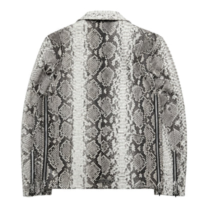 OFFCODE.USA Chrome Hearts Snakeskin Python Moto Jacket with silver zippers and a classic collar.