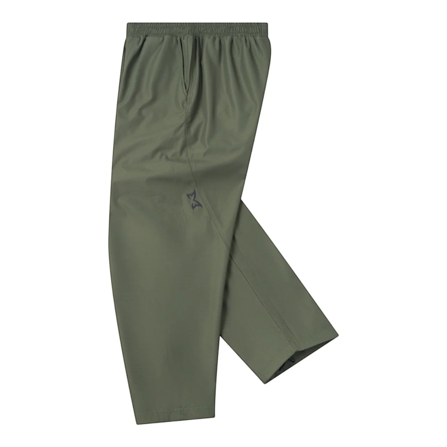 OFFCODE.USA olive green tech joggers with reflective logos, asymmetrical paneling, and ankle toggles.