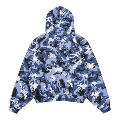 OFFCODE.USA Terrain Hood blue camouflage print hooded jacket with black and white accents.