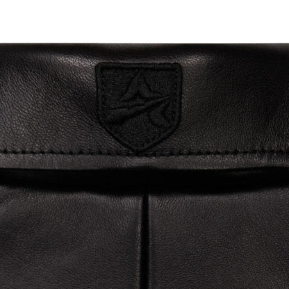 OFFCODE.USA Trapstar X Avirex Icon Leather Jacket in black with embroidered logo patch.