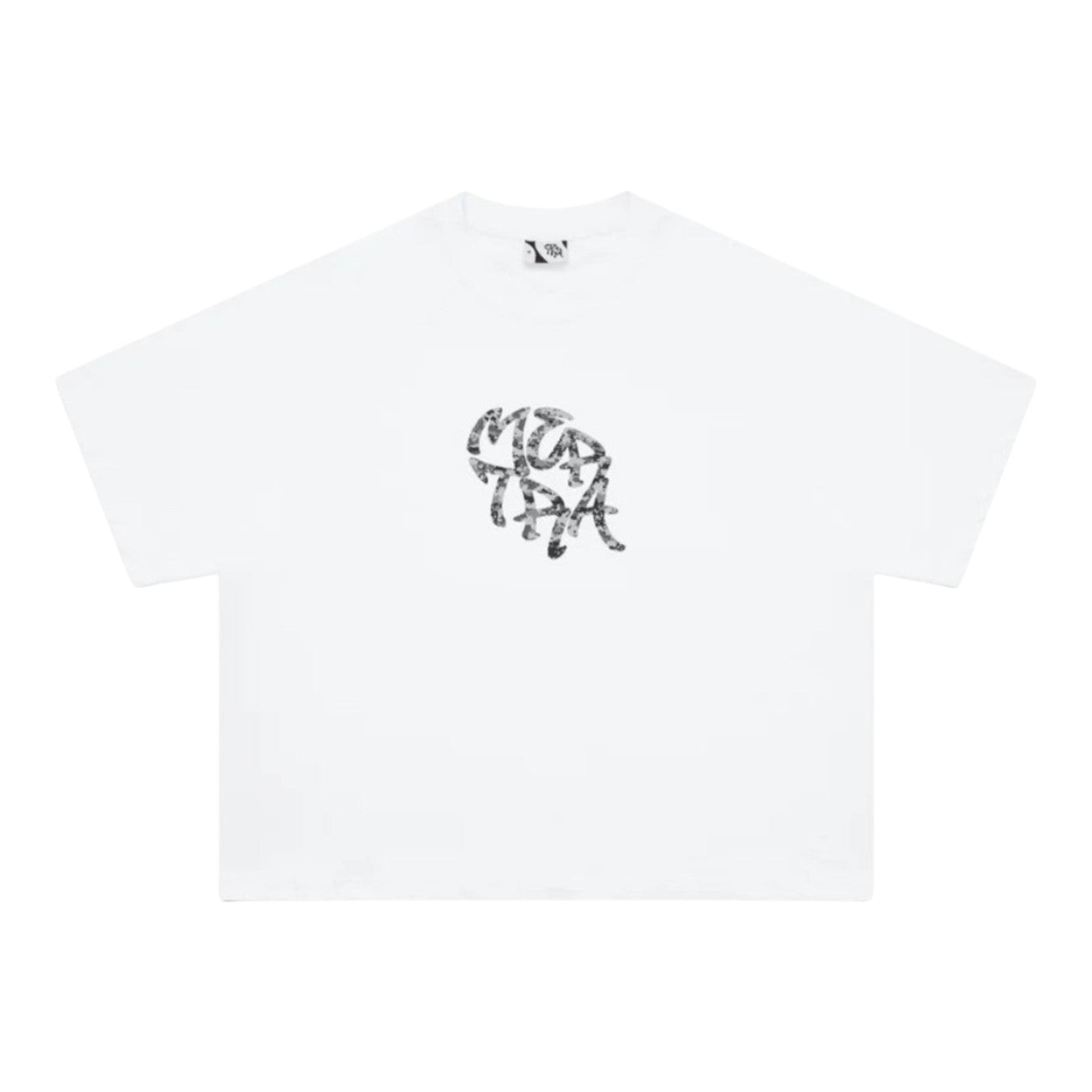 OFFCODE.USA white 100% cotton Glitch Tee with screen printed graphic, boxy and cropped fit.