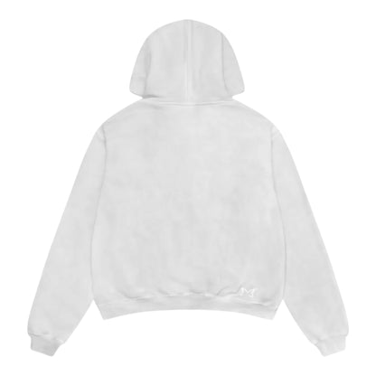 OFFCODE.USA white cotton blend hoodie with embroidered logo on the back.