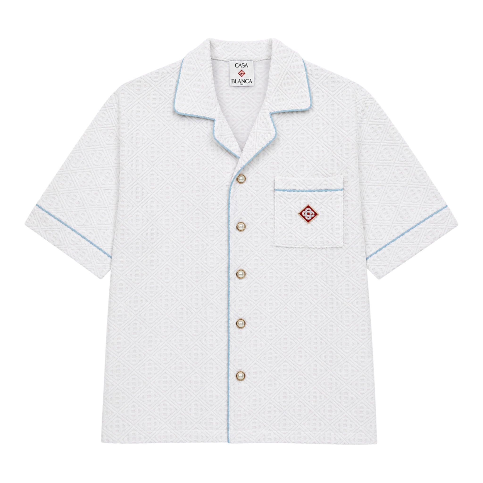 Casablanca White Towelling Monogram Short Sleeve Shirt, front view