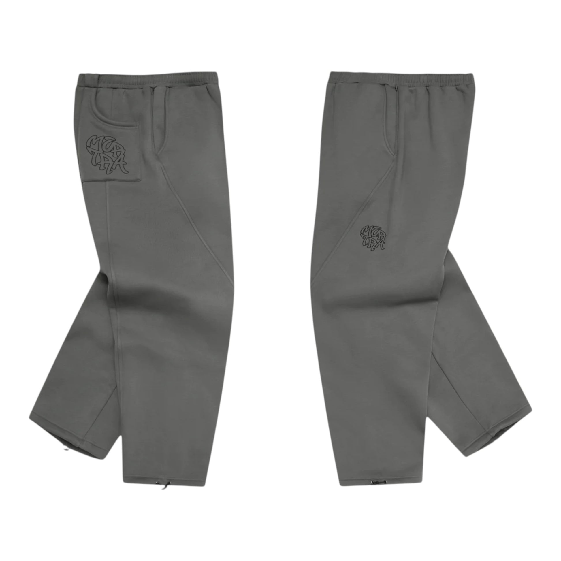 OFFCODE.USA Bigstep Joggers 2.0 in charcoal grey cotton blend with embroidered graphics and wide leg fit.