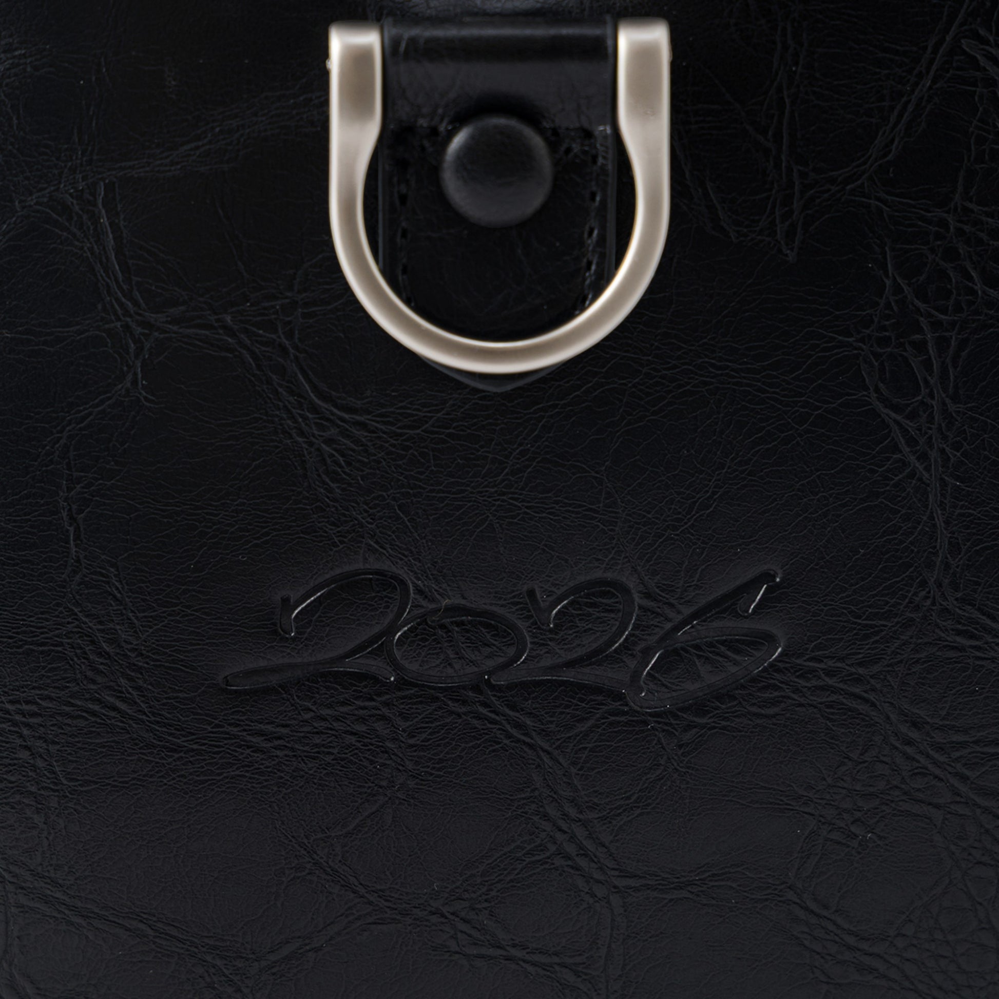OFFCODE.USA MERTRA x Slawn Duffle bag in black PU leather with debossed graphics and metal hardware.