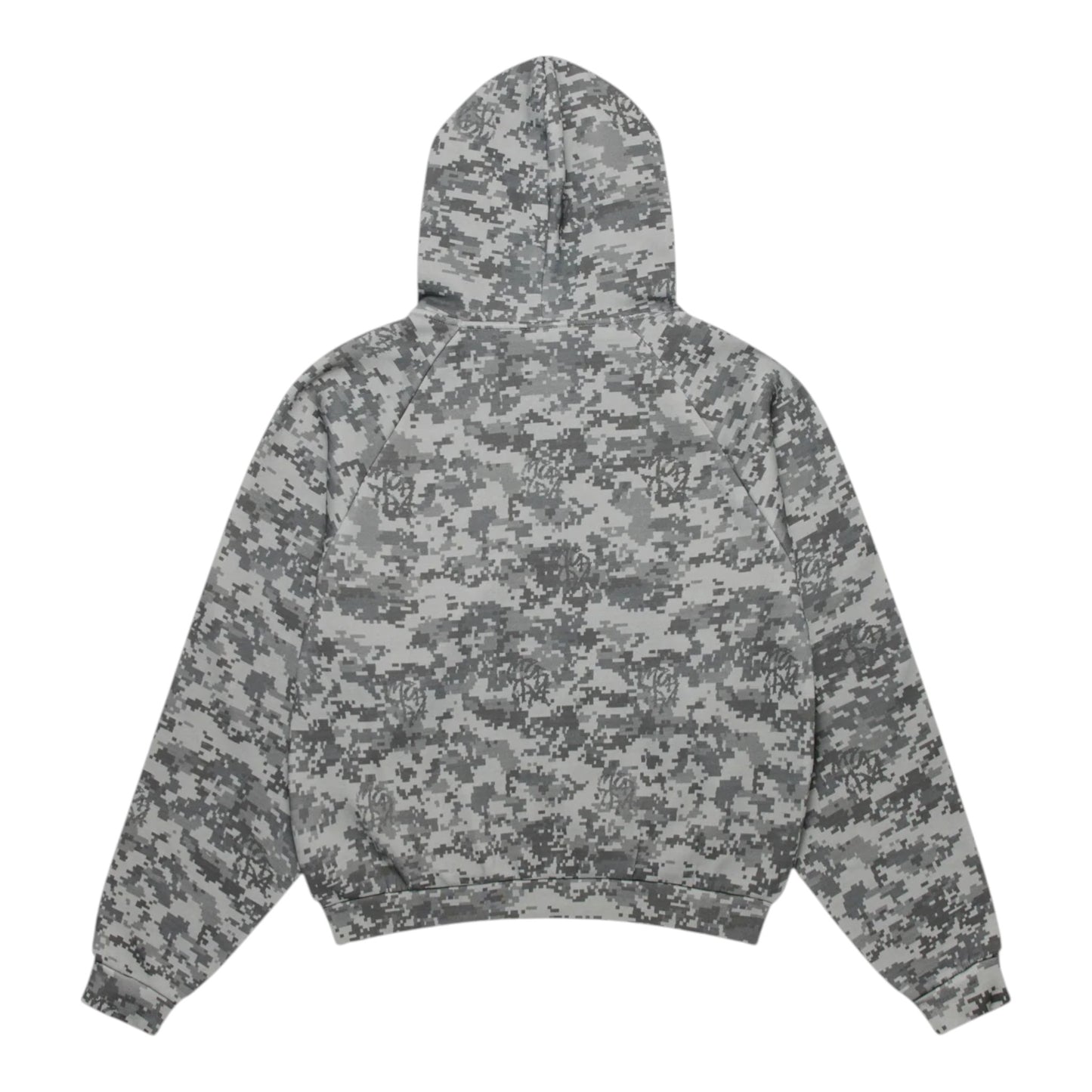 OFFCODE.USA Glitch Hood dark grey digital camo print hoodie with fleece lining and seamless hood.