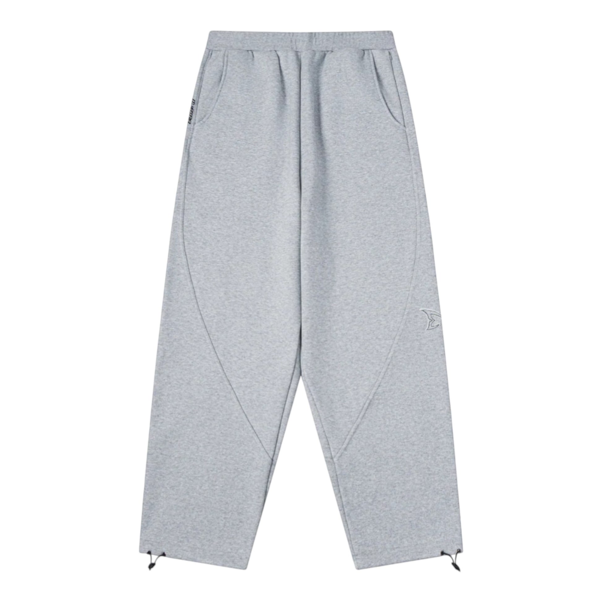 OFFCODE.USA grey cotton blend dual panel joggers with ankle toggles and embroidered logo.