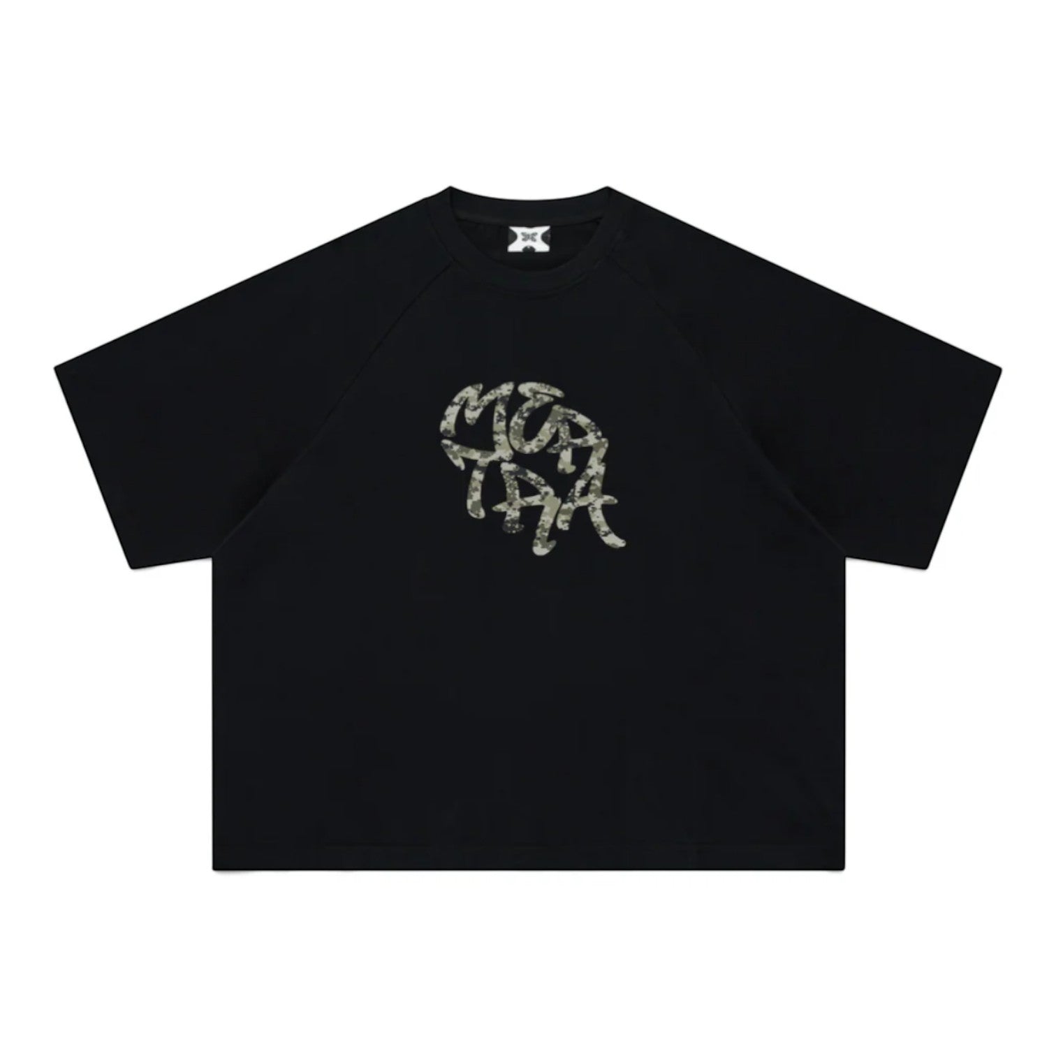 OFFCODE.USA black 100% cotton Glitch Tee with screen printed graphic, boxy and cropped fit.
