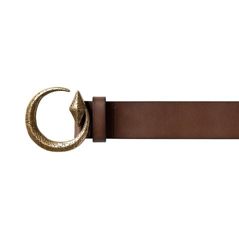 OFFCODE.USA Yasmin V3 belt in light brown full-grain leather with a decorative antique gold metal buckle.
