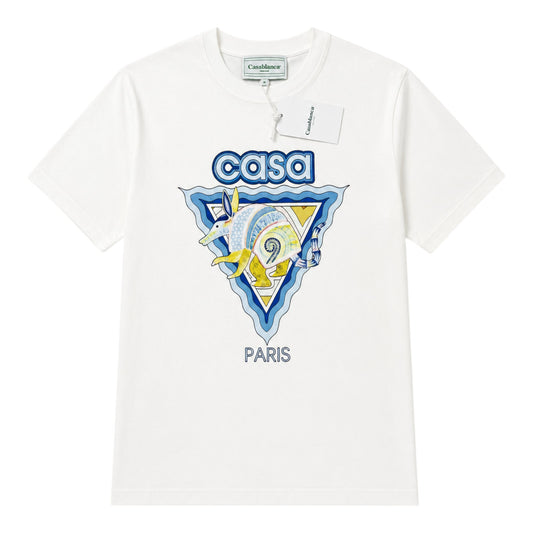 OFFCODE.USA white cotton t-shirt with a colorful "Casa" graphic featuring an armadillo and "Paris" text.
