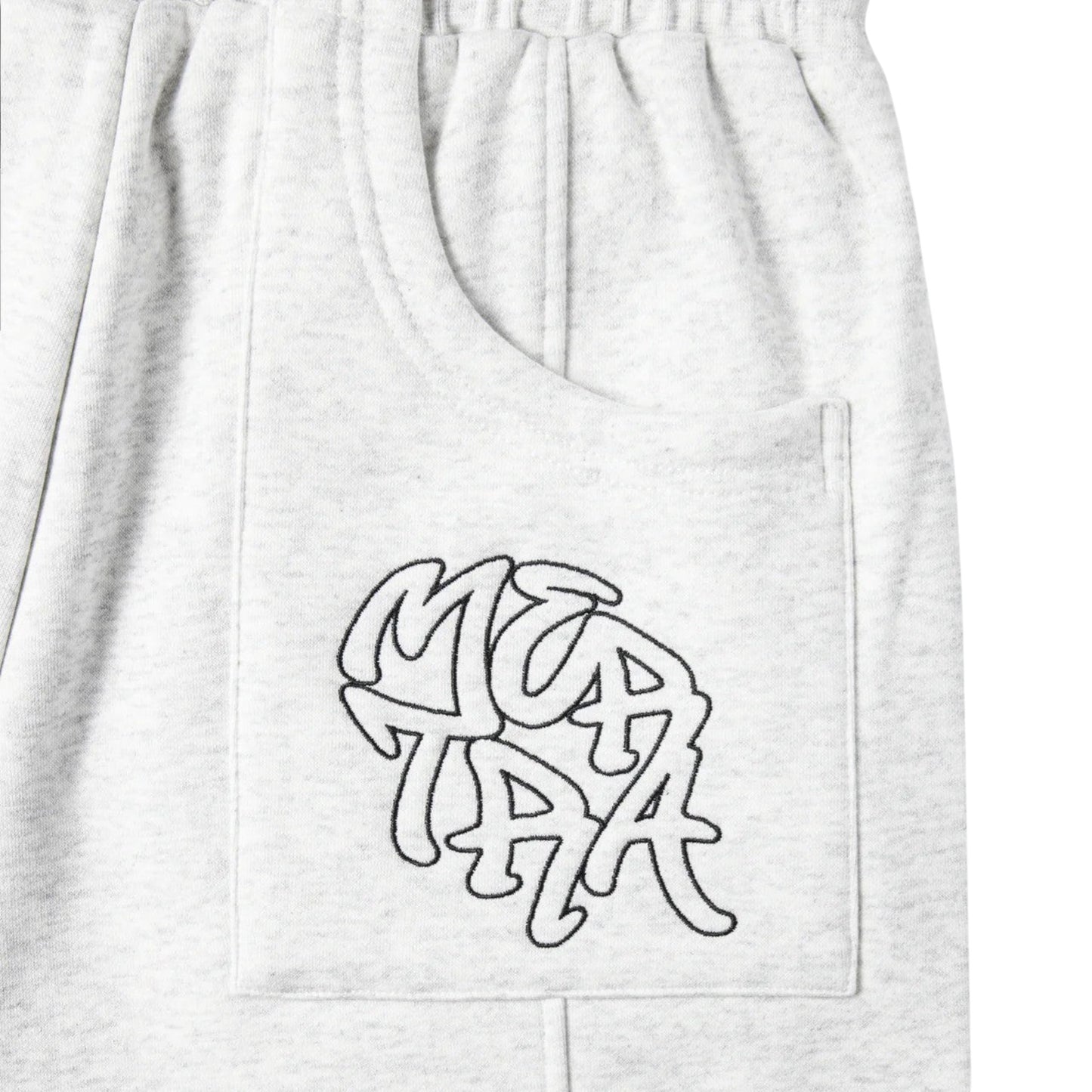 OFFCODE.USA Bigstep Shorts in light grey heathered cotton blend with embroidered logo on pocket.